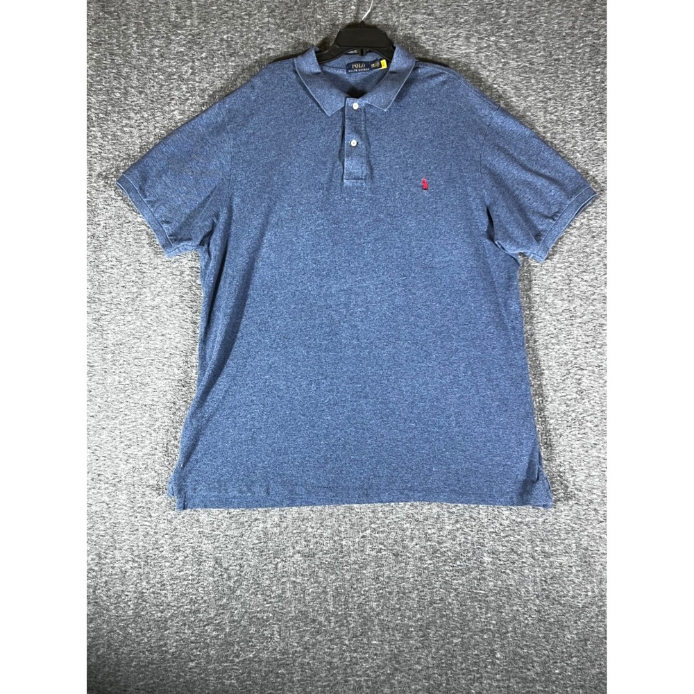 Polo Ralph Lauren Mens 3XB Blue Heather Short Sleeve Cotton‎ Polo Shirt Red Pony